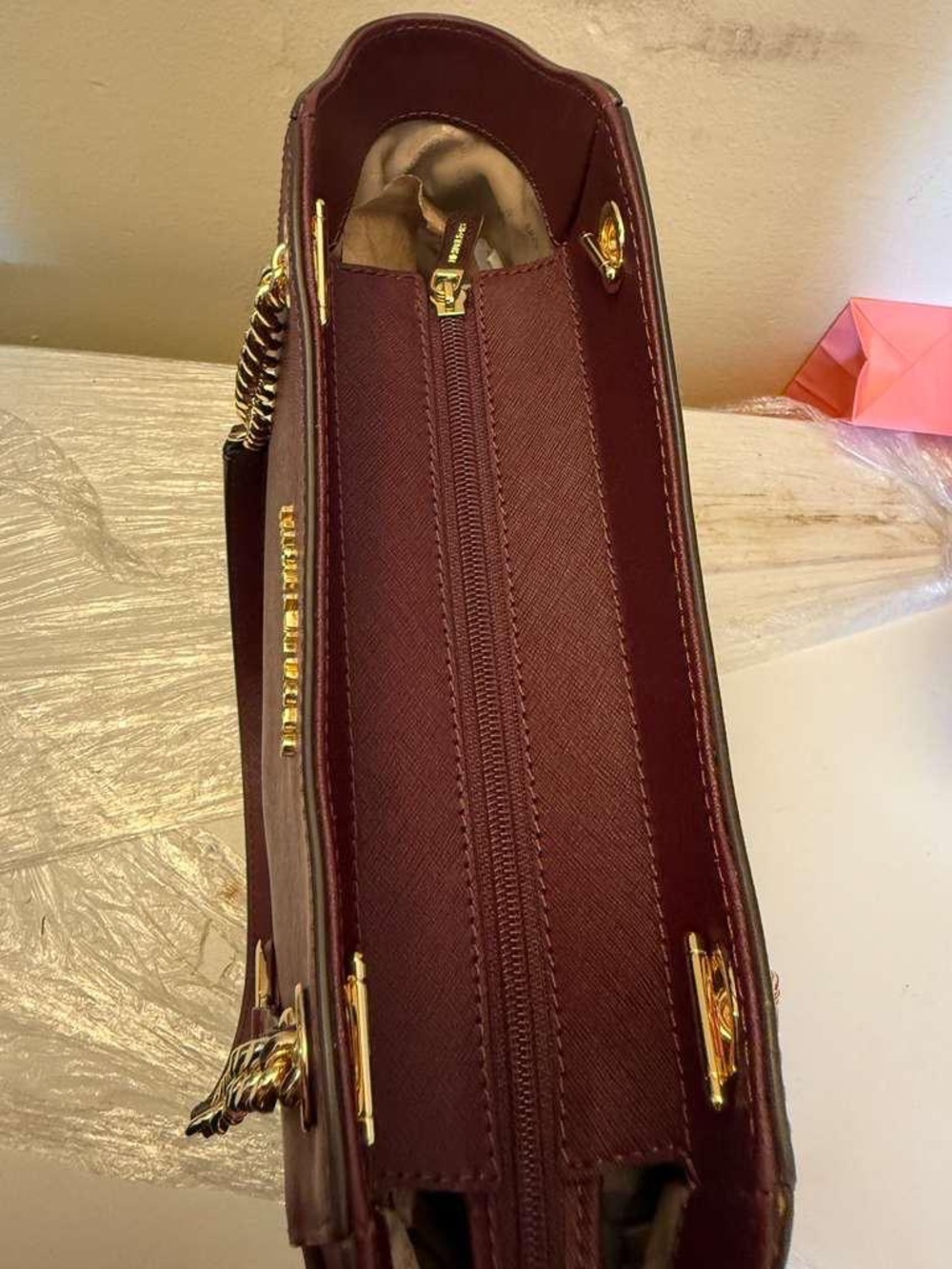 Michael Kors Burgundy Saffiano Chain-Handle Tote - Picture 8 of 9